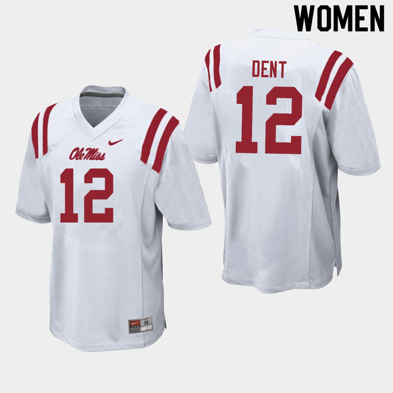 Kinkead Dent Ole Miss Rebels NCAA Women's White #12 Stitched Limited College Football Jersey WED3758NZ